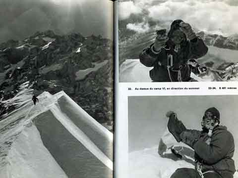 
Above Camp VI in the direction of the Makalu summit; Bernard Mellet and Yannick Seigneur on Makalu Summit May 23, 1971 after climbing Makalu West Pillar - Makalu pillier Ouest book
